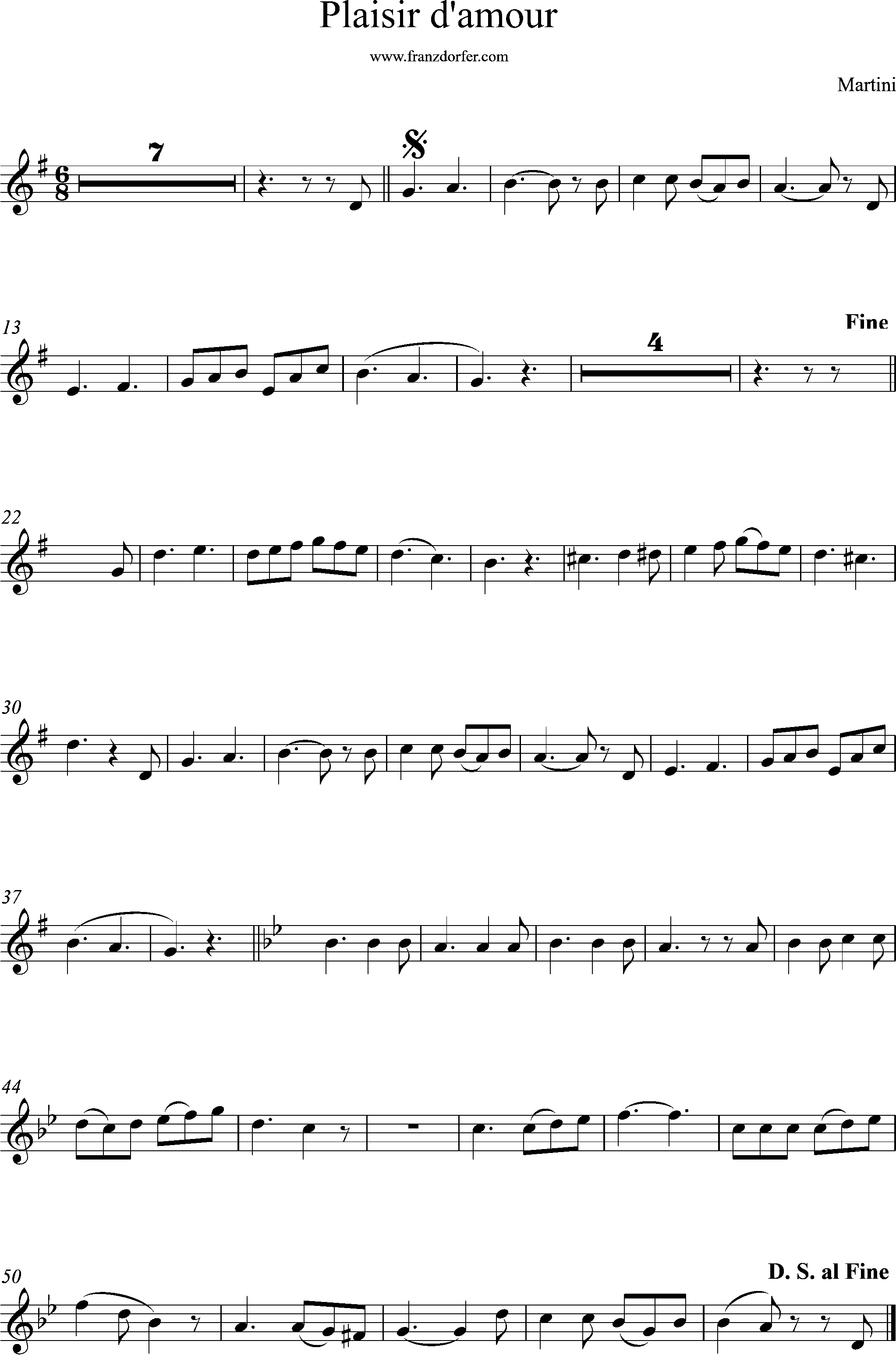 Flute, Querflöte sheetmusic, Plaisir damour, G-Major